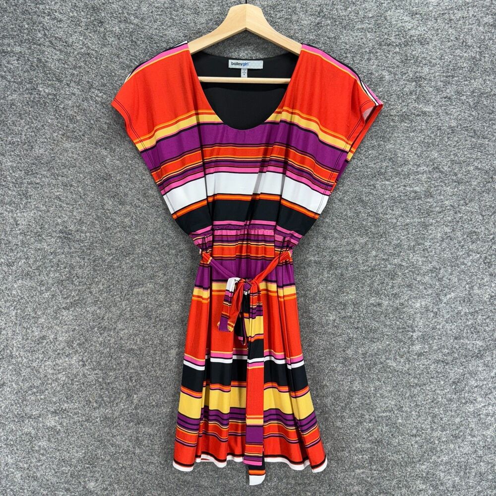 Bailey Girl Dress Women S Small Red Striped Sheath Short Belted Short Sleeve